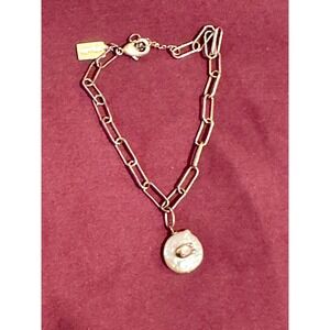 Coach Paperclip Chain Bracelet Baroque Pearl C Logo Charm Gold Tone